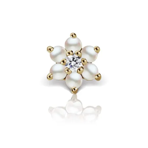 18ct Yellow Gold 7mm Pearl 0.04ct Diamond Flower Traditional Stud Earring