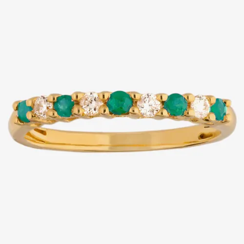 18ct Yellow Gold Emerald and Diamond Half Eternity Ring CR10996 18KY/EM P