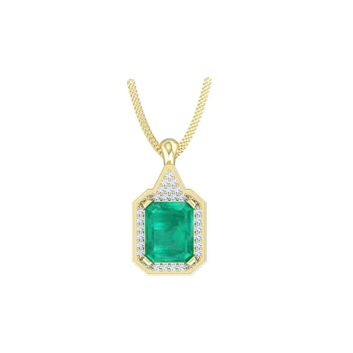 18ct Yellow Gold Emerald & Diamond Cluster Pendant & Chain