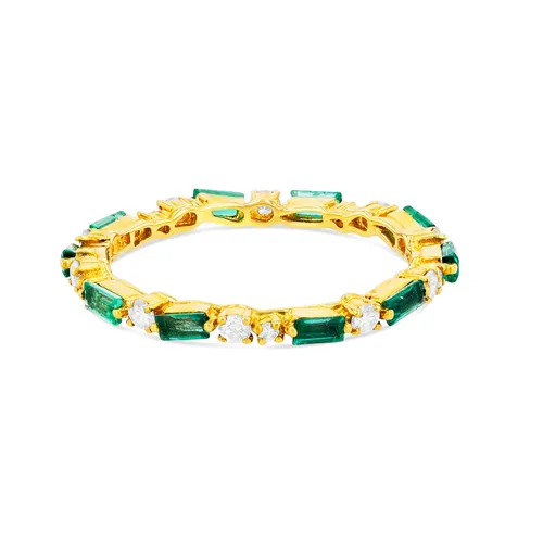 18ct Yellow Gold Emerald Thin Mix Eternity Ring - Ring Size M