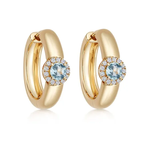 18ct Yellow Gold Olivia 0.11cttw Diamond & Blue Topaz Hoop Earrings