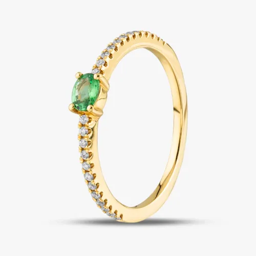 18ct Yellow Gold Oval Cut Emerald & Brilliant Cut Diamond Shoulder Set Solitaire Ring R26803KY18GG005 18KY