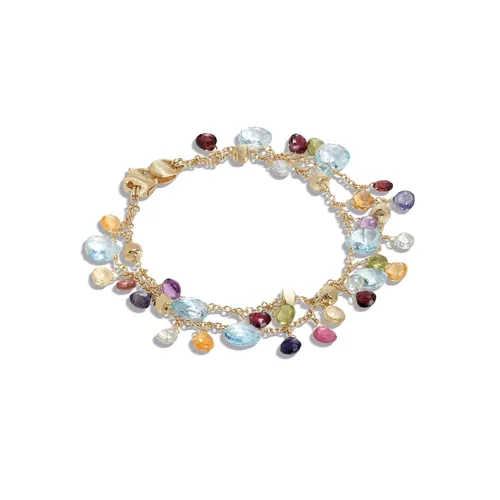 18ct Yellow Gold Paradise Collection Blue Topaz & Mixed Gemstone Double Strand Bracelet