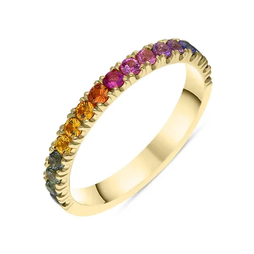 18ct Yellow Gold Sapphire Multicolour Rainbow Half Eternity Ring