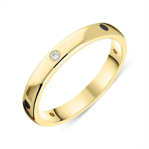 18ct Yellow Gold Whitby Jet Diamond 3mm Wedding Band Ring