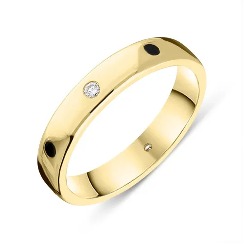 18ct Yellow Gold Whitby Jet Diamond 4mm Wedding Band Ring
