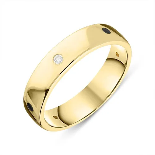 18ct Yellow Gold Whitby Jet Diamond 5mm Wedding Band Ring
