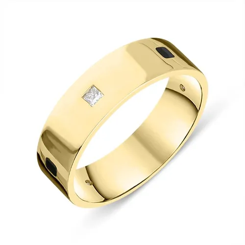 18ct Yellow Gold Whitby Jet Diamond 6mm Wedding Band Ring