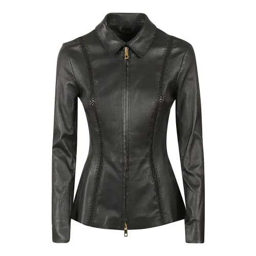 1972 Desa , Black Stretch Leather Jacket ,Black female, Sizes: