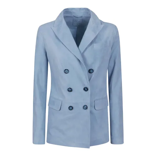1972 Desa , Clear Blue Suede Double-Breasted Jacket ,Blue female, Sizes: