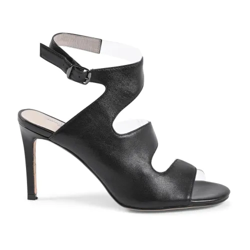19v69 Italia , Black Leather High Heel Sandals ,Black female, Sizes: