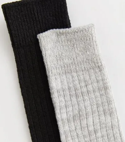 2 Pack Black and Light Grey Slouchy Lounge Socks New Look