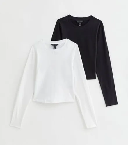 2 Pack Black and White Long Sleeve Crop T-Shirts New Look