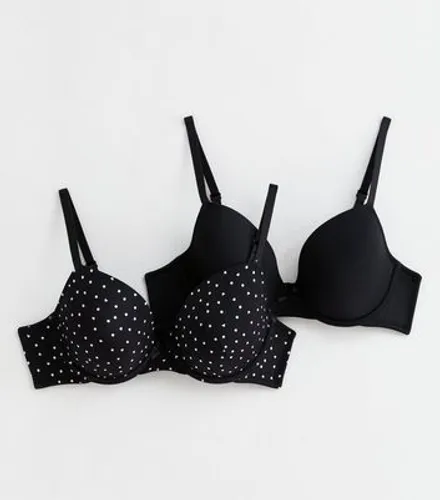2 Pack Black Plain and Spot Underwired T-Shirt Bras New Look