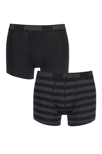 2 Pack Black Plain and Striped Cotton Boxer Shorts Men's Small - Puma