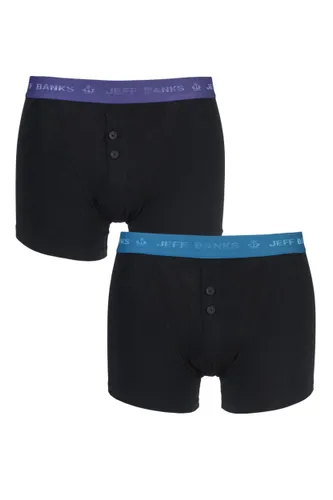 2 Pack Black / Purple / Teal Plymouth Button Cotton Boxer Shorts Men's Small - Jeff Banks
