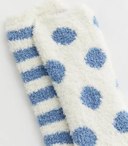 2 Pack Blue Spot and Stripe Fluffy Socks New Look