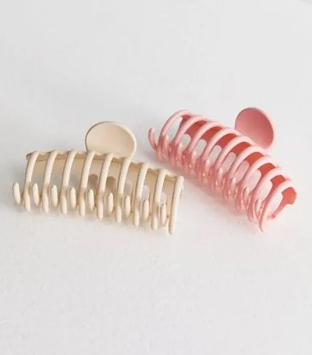 2 Pack Cream and Pink Banana Hair Claw Clips New Look