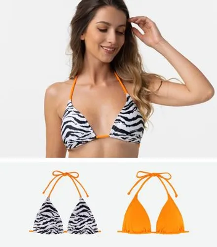 2 Pack Dorina Orange and Black Zebra Triangle Bikini Tops New Look