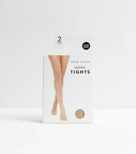 2 Pack Light Brown Glossy Tights New Look