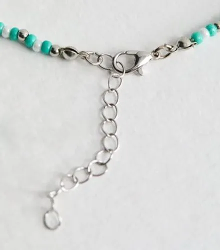 2 Pack Silver and Turquoise Beaded Anklets New Look