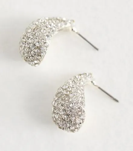 2 Pack Silver Plain and Diamanté Teardrop Stud Earrings New Look