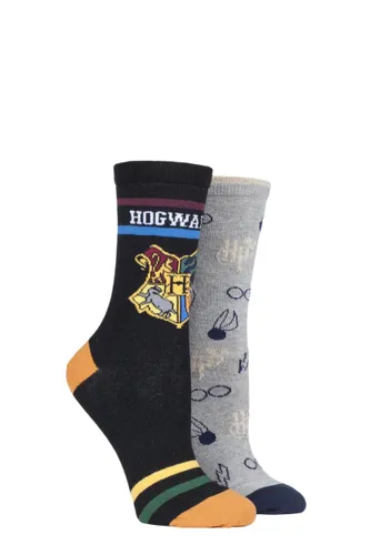 2 Pair Assorted Harry Potter Hogwarts and Golden Snitch Cotton Socks Ladies 4-8 Ladies - Film & TV Characters