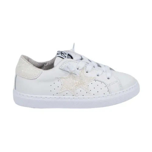 2Star , White Perforated Leather Sneakers ,White male, Sizes: