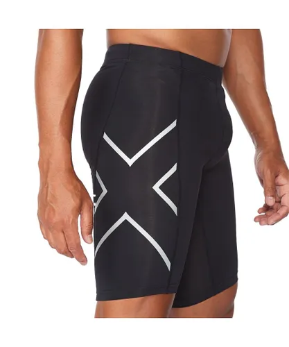 2Xu Mens Core Compression Shorts Black/Silver - Black & Silver Nylon