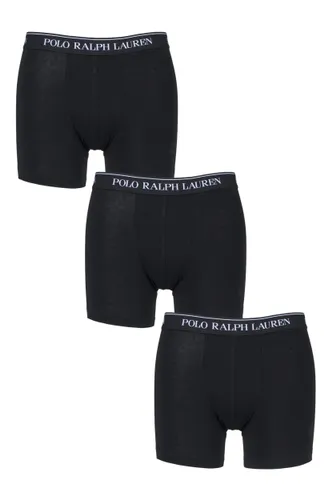 3 Pack Black Plain Cotton Stretch Longer Leg Boxer Briefs Men's Medium - Ralph Lauren