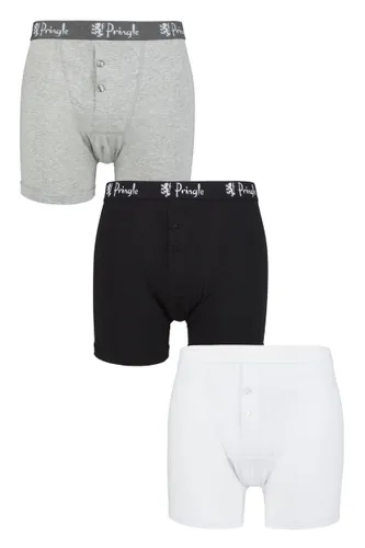 3 Pack Black / White / Grey Button Front Cotton Boxer Shorts Men's Extra Large - Pringle