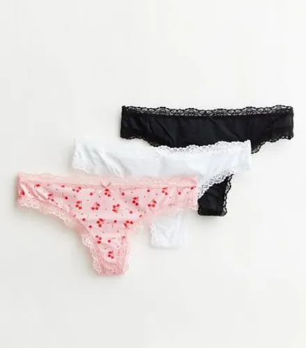 3 Pack Cherry Heart Leg Lace Thong New Look