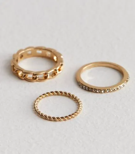 3 Pack Gold Chain Rings New Look
