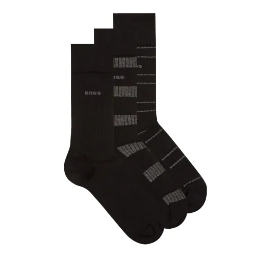 3 Pack Ribbed Socks - Black