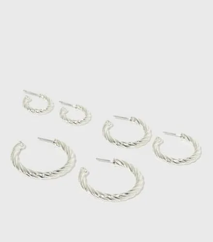 3 Pack Silver Twisted Hoop Earrings New Look