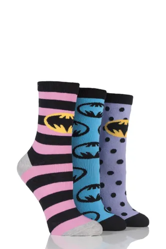 3 Pair Assorted Batman / Batgirl Striped, Spotty and All Over Motif Cotton Socks Ladies 4-8 Ladies - Film & TV Characters