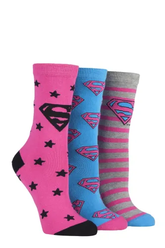 3 Pair Assorted DC Superman / Supergirl Logo Socks Ladies 4-8 Ladies - Film & TV Characters