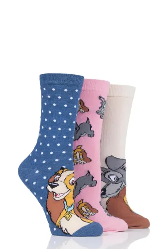 3 Pair Assorted Disney The Lady and the Tramp Cotton Socks Ladies 4-8 Ladies - Film & TV Characters