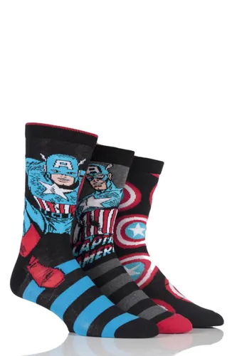 3 Pair Assorted Marvel Captain America Mix Cotton Socks Men's 6-11 Mens - Film & TV Characters