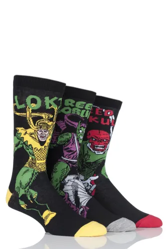 3 Pair Assorted Marvel Villains Green Goblin, Red Skull and Loki Cotton Socks Men's 6-11 Mens - Film & TV Characters