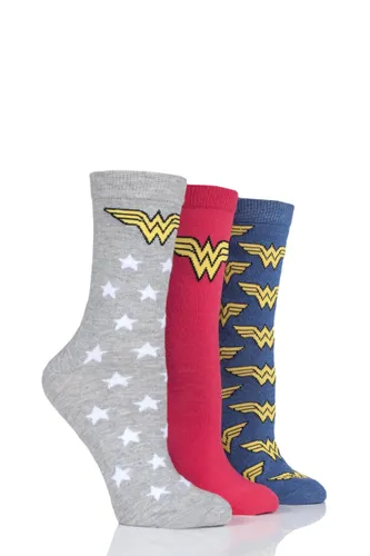 3 Pair Assorted Wonder Woman Logo Cotton Socks Ladies 4-8 Ladies - Film & TV Characters