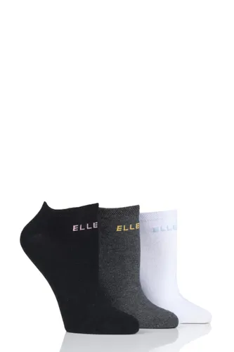 3 Pair Black / Charcoal / White Plain Cotton No-Show Trainer Socks Ladies 4-8 Ladies - Elle