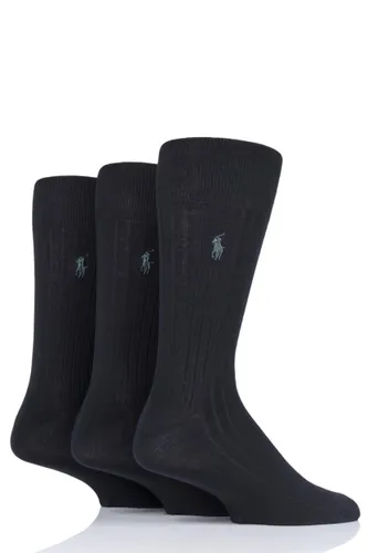 3 Pair Black Egyptian Cotton Ribbed Plain Socks Men's 5-8 Mens - Ralph Lauren
