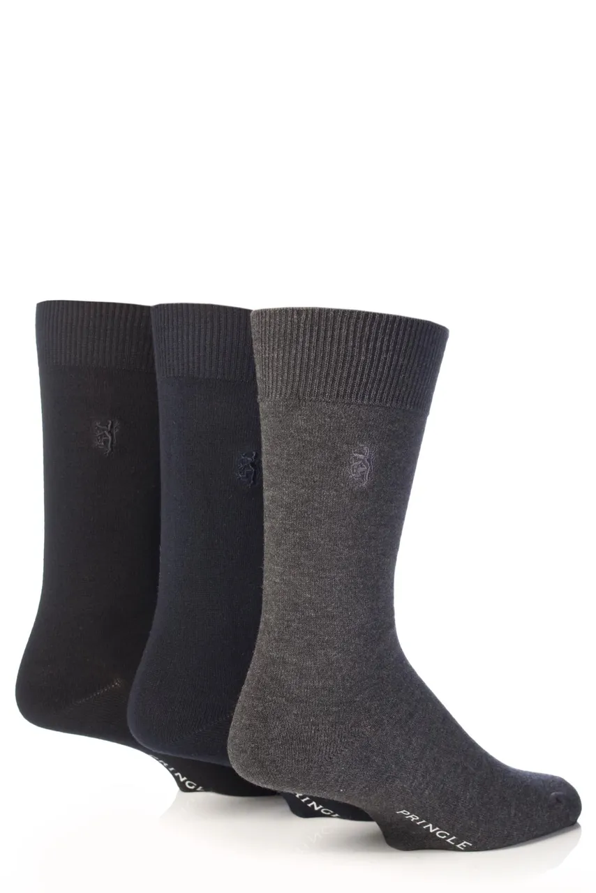 3 Pair Black / Navy / Grey Classic Bamboo Plain Socks Men's 7-11 Mens - Pringle of Scotland