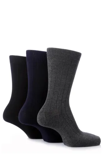 3 Pair Black / Navy / Grey Pringle Of Scotland Classic Bamboo Rib Socks Men's 7-11 Mens - Pringle of Scotland