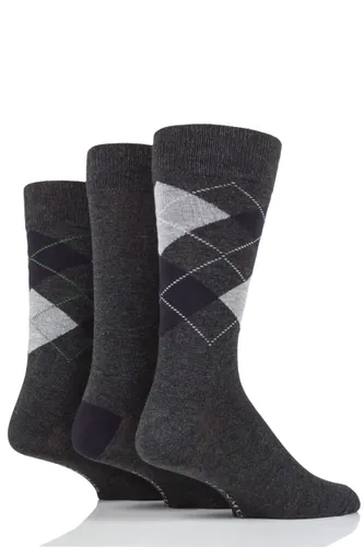 3 Pair Charcoal 2 Classic Bamboo Argyle Socks Men's 7-11 Mens - Glenmuir