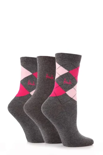 3 Pair Charcoal / Pinks Louise Argyle Cotton Socks Ladies 4-8 Ladies - Pringle