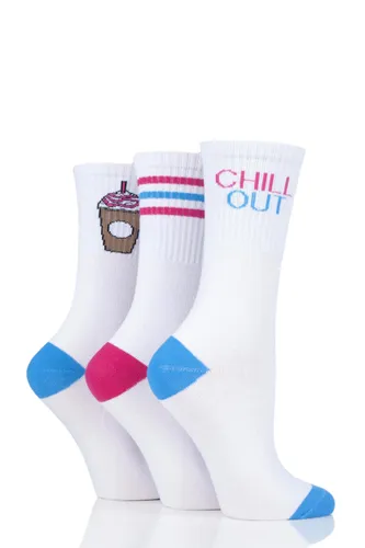 3 Pair Chill Out Slogan Cotton Sports Socks Ladies 4-8 Ladies - Wild Feet