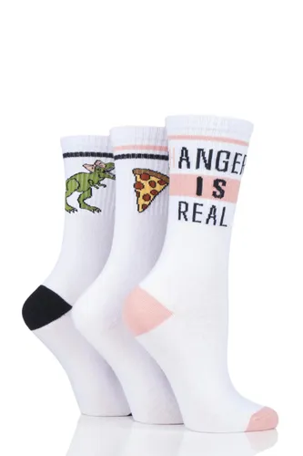 3 Pair Hanger Slogan Cotton Sports Socks Ladies 4-8 Ladies - Wild Feet