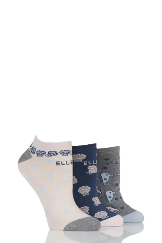 3 Pair Weathered Coast Patterned Cotton No Show Socks Ladies 4-8 Ladies - Elle